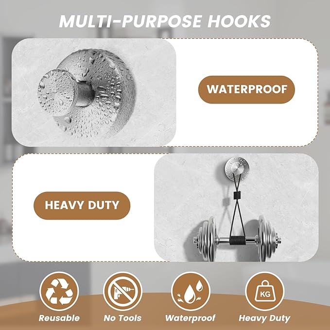 BKV Suction Cup Hooks for Glass Window,Removable Shower Hooks for Inside Shower,Metal Towel Hooks for Bathrooms,4 Pack(Silver)