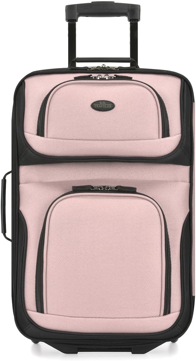 U.S. Traveler Rio 軽量ソフトサイド ローリング機内持ち込みスーツケース、2輪シングル、ピンク
