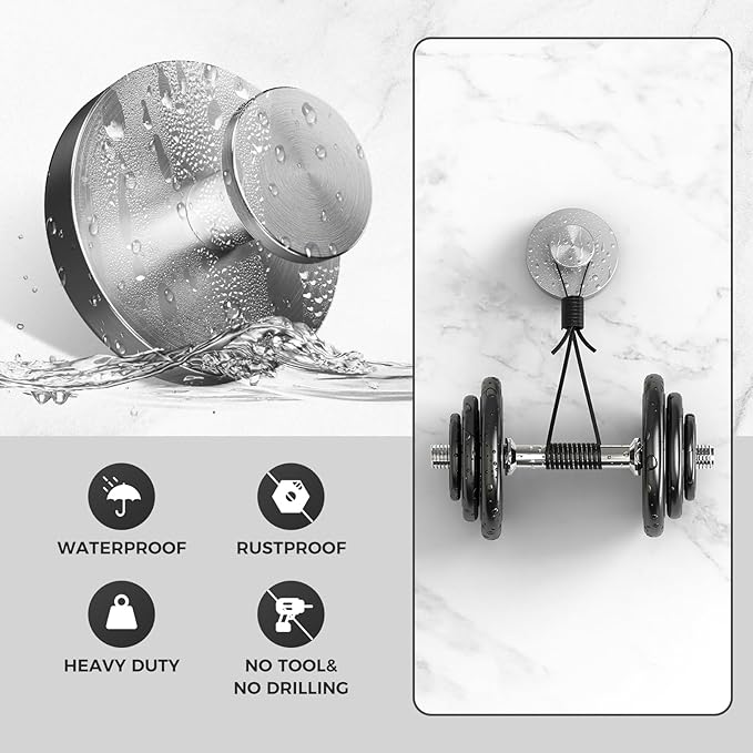 Shower Hooks for Inside Shower,Suction Cup Hooks for Glass Window,Removable Towel Hooks for Bathrooms,6 Packs(Silver)