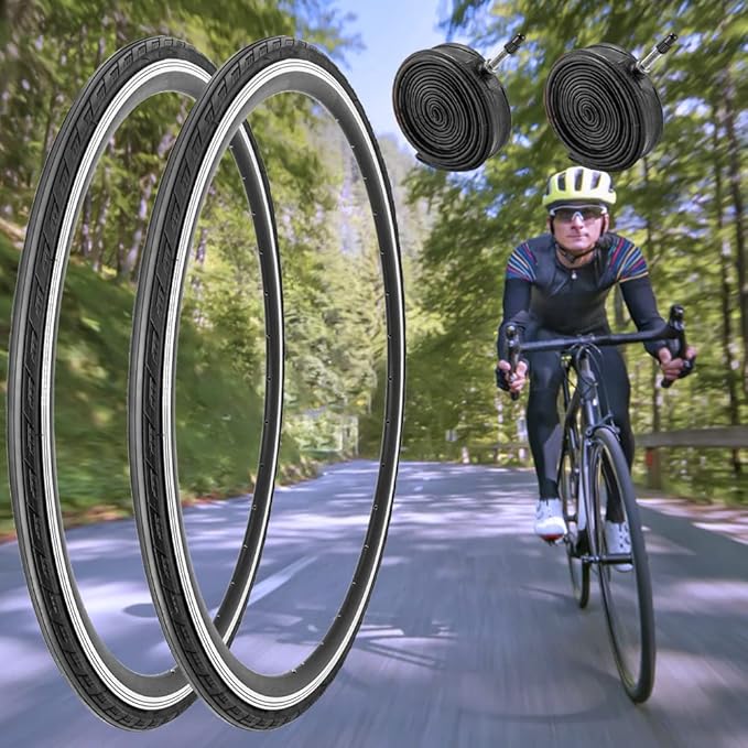1 or 2 Pack 700X23C/25C/28C/35C Road Bike Tires with or Without 2 Inner Tubes Presta Valve and 2 levers for City Commuter Road Pavement Garden Trail Bike Tires