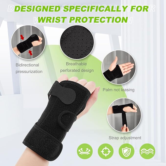 Shappy Bowling Wrist Support Brace with Thumb Spica Splint Left Hand Breathable Wrist Gloves Splint with Removable Aluminum Plate for Women Tendonitis Arthritis Sprains (Black)