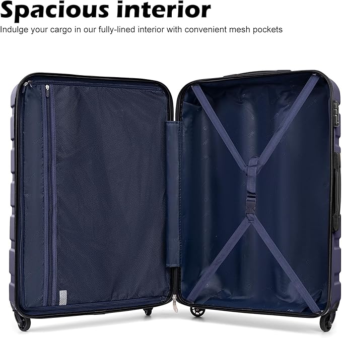 Coolife Luggage 3 Piece Set Suitcase Spinner Hardshell Lightweight TSA Lock (navy, 20/24/28)