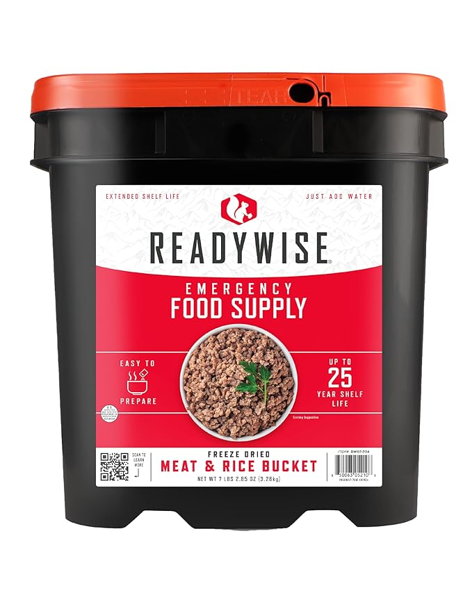 ReadyWise 非常用食料 – 88食分 肉と米のバケツ、フリーズドライプロテインミール、キャンプ用品、非常用米とサバイバル食料、災害備蓄品、最長25年保存可能