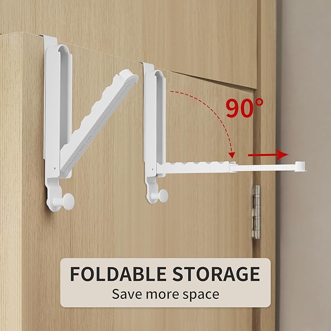 Clothes Drying Rack Foldable Fit Door up to 1 3/8" Optimal 2pc,Over The Door Hanger with Retractable Rod,Over The Door Hanger Hooks for Laundry Bathroom Bedroom Travel Hangers(White, 2 Pack)