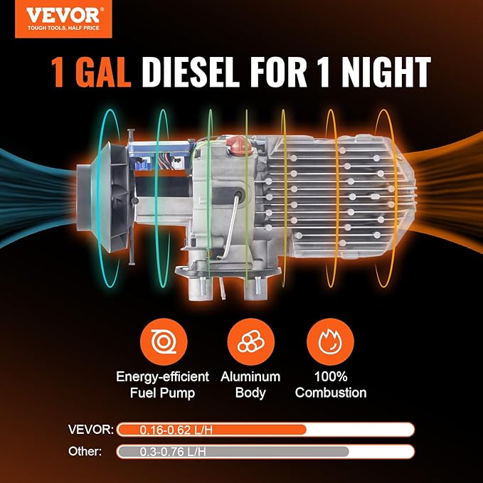 VEVOR Diesel Heater, 12V All-in-one Diesel Air Heater with Remote Control and LCD Display, 5L Fuel Tank Fast Heating Portable Diesel Parking Heater for RV, Truck, 8KW, Upgrade - APP Control, Orange