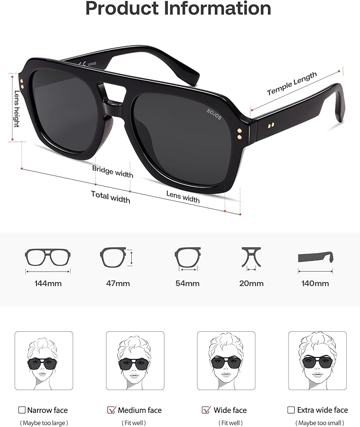 SOJOS Retro Thick Polarized Aviator Sunglasses for Women Men, Large Trendy Bold Square Pilot Shades SJ2385
