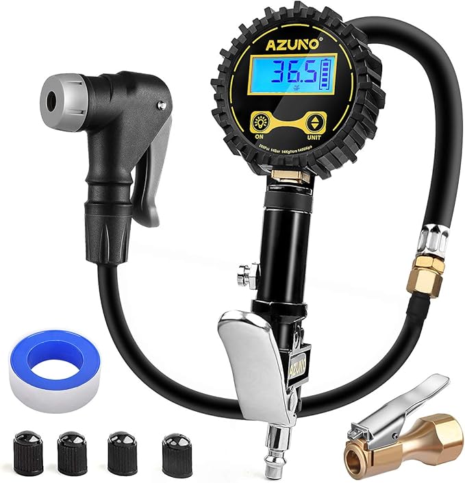 AZUNO Digital Bicycle Tire Inflator Gauge with Auto-Select Valve Type - Presta and Schrader Air Compressor Tool