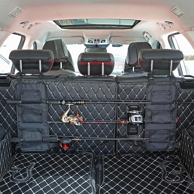 Cooltto Fishing Rod Holder for Car, Truck, SUV - 3-Rod Seat Rack Carrier with Adjustable Straps, Heavy-Duty Fishing Pole Storage for Front & Rear Seats, Universal Vehicle Organizer with Quick Release