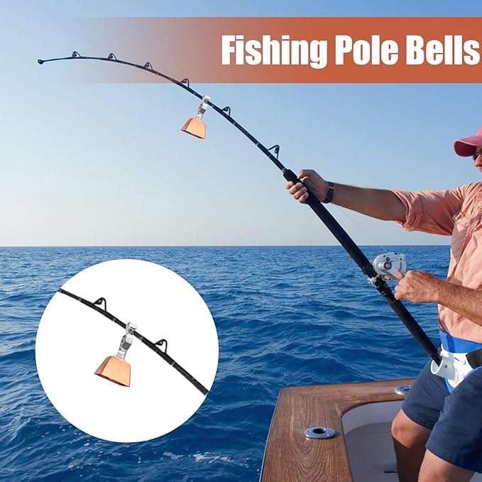 Biaungdo 20 Pcs Fishing Bells for Rods, Fishing Pole Catfish Bells with Clamp Clip on Poles, Metal Catfishing Equipment Rings Ice Accessories for Angling Rod Tips