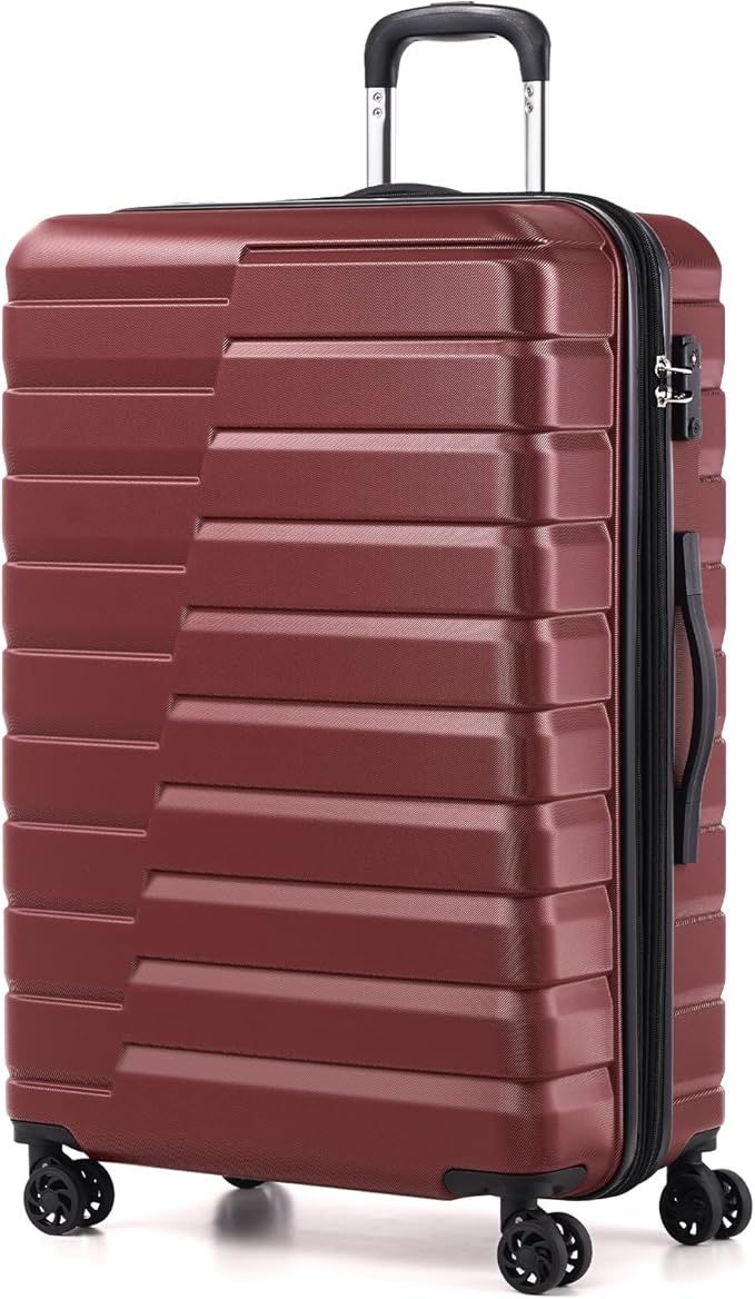 Coolife 拡張可能 大型スーツケース スピナーホイール付き ハードシェル TSAロック ローリングトラベルラゲージ 28インチ ワインレッド
