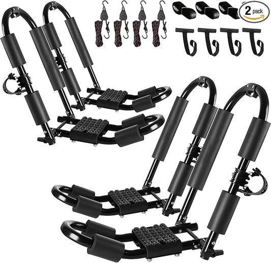 FORWODE Premium Kayak Roof Rack, 2 Pair J-Bar Roof Rack, Folding Adjustable Rack, Heavy Duty Kayak Roof Carrier 2 Kayak, Canoe, SUV, Surfboard on SUV, Car and Truck Crossbar