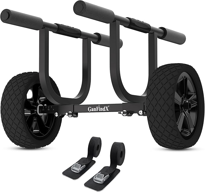 GanFind Kayak Cart Canoe Trolley Carrier Kayak Accessories Transport Dolly with Solid Foam Wheels Detachable Frame Pole and Crossbar