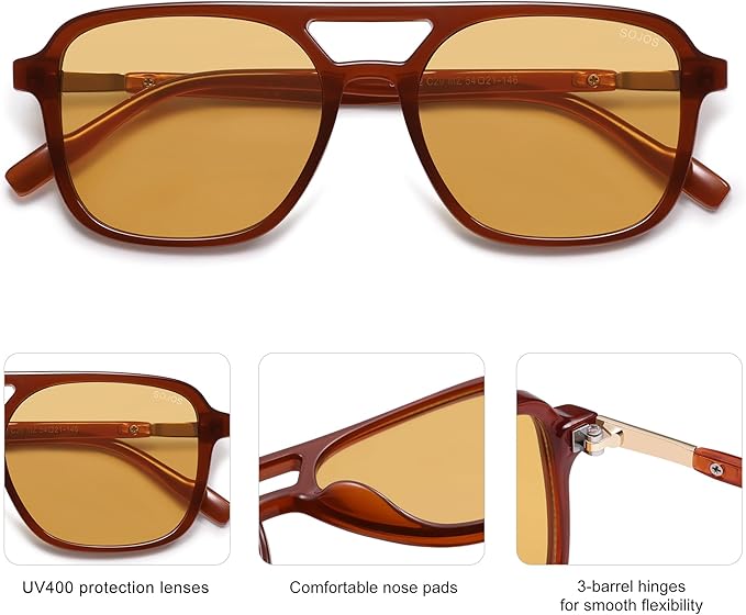 SOJOS Retro Aviator Sunglasses for Women Men,Trendy Rectangle Womens Mens Shades Sun Glasses SJ2202