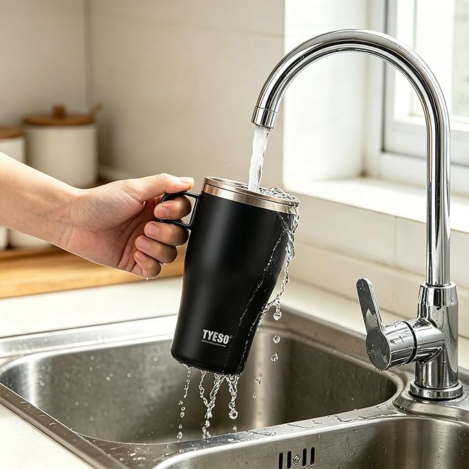 TYESO Coffee Mug,Insulated Tumbler with Lid,Vacuum Insulated Mug Double Wall Stainless Steel Office Tumbler Cup (Black, 13 oz)