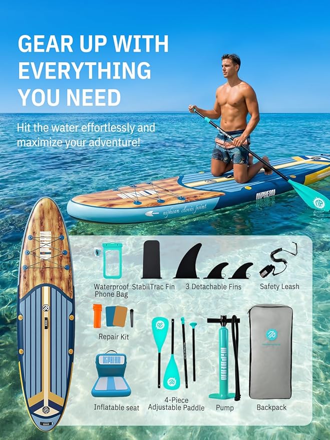 Niphean Inflatable Stand Up Paddle Board with SUP Accessories, Anti-Slip EVA Deck, 10’6’’ Inflatable Paddle Boards for Adults & Youth of All Skill Levels