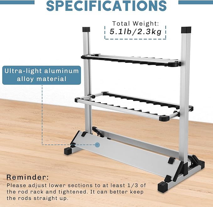 Fishing Rod Rack, Fishing Rod Organizer, Portable Fishing Rod Holder for All Poles, Hold 24 Rods, Aluminum Alloy Silver Black Rod Holder (24 Rods Rack)