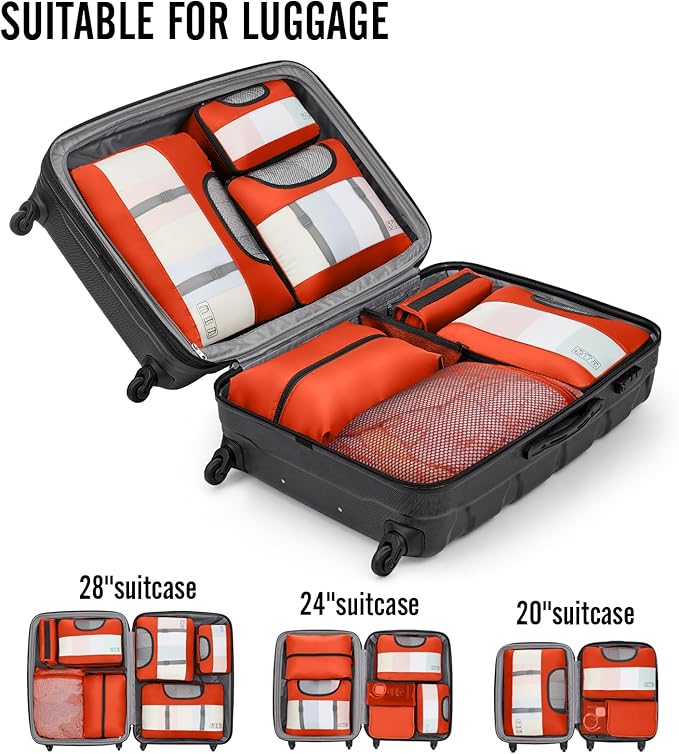 Veken パッキングキューブ10点セット 旅行必需品 スーツケース整理バッグ 4サイズ 機内持ち込み手荷物アクセサリー 大型ランドリー＆吊り下げ式トイレタリーバッグ付き 飛行機、ロードトリップ、キャンプの必需品