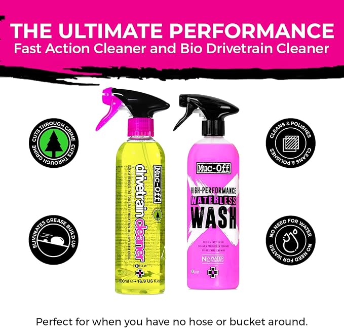 Muc-Off Waterless Wash 750 ml & Bio Drivetrain Cleaner 500ml Bundle | High-Performance Bike Cleaning Kit | Spray & Wipe Bike Cleaner + Fast-Acting Biodegradable Degreaser