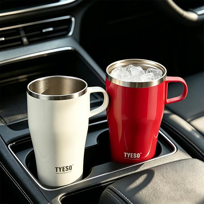TYESO Coffee Mug,Insulated Tumbler with Lid,Vacuum Insulated Mug Double Wall Stainless Steel OfficeTumbler Cup (Red, 13 oz)
