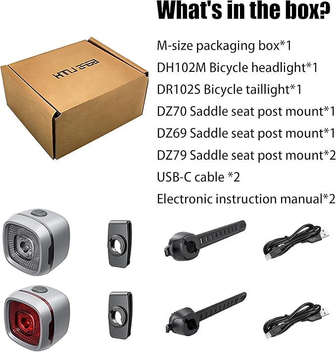 Bicycle Front & Rear Lights, Type-C Rechargeable LED Bike Light Set, IPX6,Waterproof Flashlight for Night Riding, Safety Headlight Taillight, Kids Girls Children's Bicycle Accessories