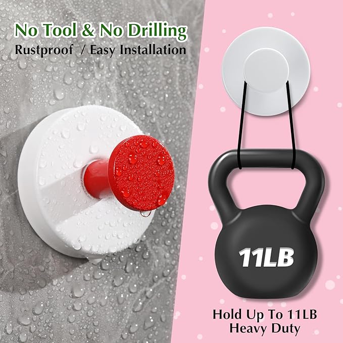 Suction Cup Hooks for Shower No-Drill Bathroom Hooks for Towels, Robes, Loofah Mountable on Bathroom Walls, Kitchen, Glass, Mirrors, Tile and Smooth,Non-Porous Surfaces (2, Blue White)