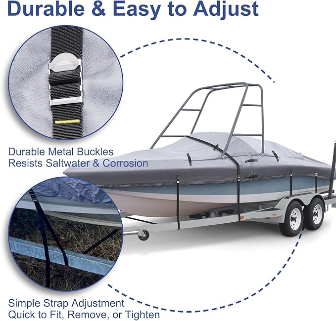 Ski & Wakeboard Tower Boat Cover 22-24ft for Wake Tower, 900D Marine-Grade Heavy Duty Boat Cover with Reinforced Stitching, All-Season Waterproof Boat Wrap for Winter, Fits Up to 116" Beam