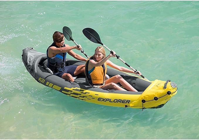 Intex 68307EP Explorer K2 Inflatable Kayak Set: Deluxe 86in Kayak Paddles and High-Output Pump – Adjustable Seats with Backrest – Removable Skeg – 2-Person – 400lb Weight Capacity, 2 Pack