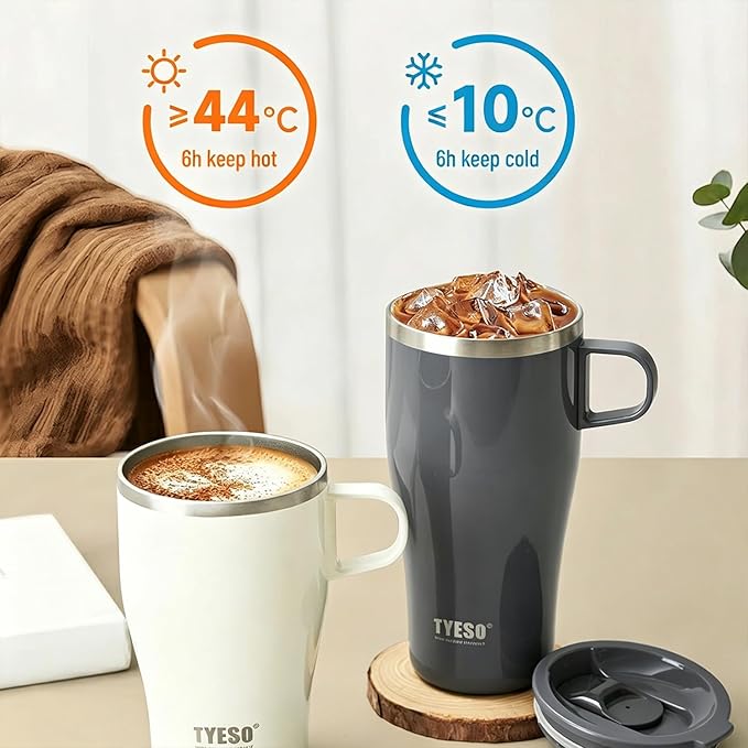TYESO Coffee Mug,Insulated Tumbler with Lid,Vacuum Insulated Mug Double Wall Stainless Steel OfficeTumbler Cup (Gray, 13 oz)