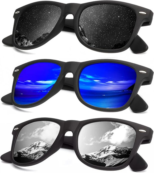 KALIYADI Polarized Sunglasses for Men and Women Matte Finish Sun glasses Color Mirror Lens UV Blocking (3 Pack)