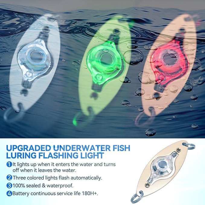 LED Underwater Fishing Lures，LED Lighted Bait Flasher，Deep Drop Fishing Lures，Fish Eye Attractive Light Bait Lure Lamp 5PCS