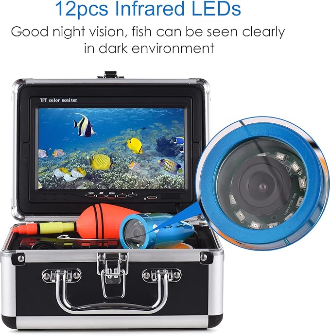 doorslay 1200TVL水中釣りカメラ 魚群探知機 12個のIR LED 7インチ/9インチLCDディスプレイ 15m/30m/50mケーブル IP68防水 海釣り 湖釣り ボート釣り 氷上釣り用