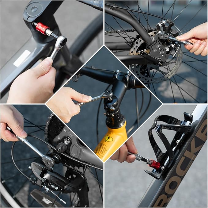 ROCKBROS Bike Tool Kits 14 in 1 Multi-Function Bike Repair Kits Portable Foldable Bike accessories Reversible Ratchet Wrench with 10 Bits 2 Tire Levers