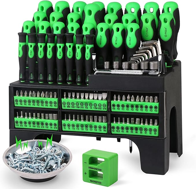 118-Piece Magnetic Screwdriver Set with Plastic Racking, Precision Screwdrivers, Magnetizer, Demagnetizer, Nut Drivers, Ratchet Handles, Allen Keys, Sockets & More - DIY Tools & Gift for Men