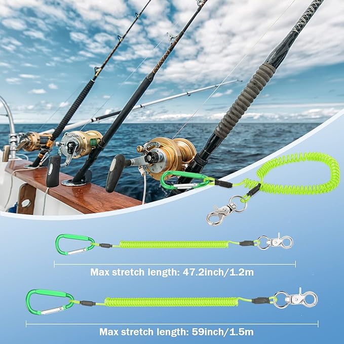 Woanger 6 Pack Fishing Lanyard Steel Wire Coiled Lanyard Tool Lanyards for Hand Tools Kayak Retractable Tool Leash Fishing Rod Safety Lanyards Gear with Alloy Clips for Pliers Boating