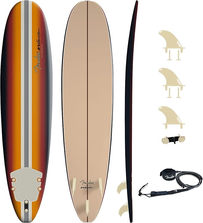 Fender x Wavestorm Collaboration 8ft Surfboard | Graphic top Deck with high Density Slick Bottom | for Kids and Adults | Foam Construction with Accessories | Leg Leash and Fin Set Included