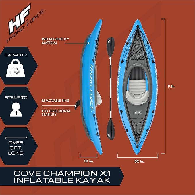 Bestway Hydro Force インフレータブルカヤックセット | シート、パドル、ハンドポンプ、収納キャリーバッグ付き | 大人、子供、家族に最適