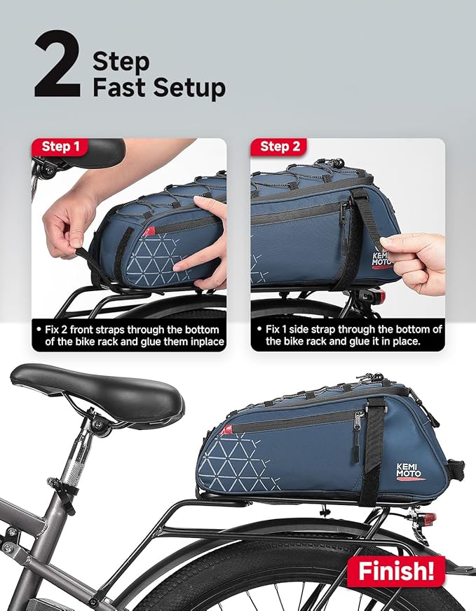 KEMIMOTO Rear Bike Rack Bag - 8L PVC Water Resistant Ebike Bags for Bicycle Rear Rack, Bicycle Trunk Pannier for Commuter Travel Shopping and Cycling (Blue)