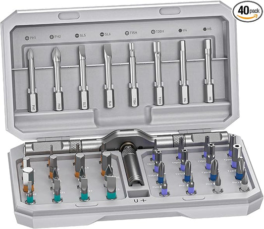 42 in1 Magnetic Screwdriver Set Precision Multi Bit Ratchet T Handle Repair Kit for Electronics, Phone, Laptop, Watch, Eyeglasses – Portable Tool Set for Home & DIY(Light Grey)