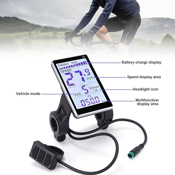 Bike Display LCD 5 Pin M5 Control Panel Bike Screen 24V 36V 48V 60V Universal Scooters Electric Meter Panel Bikes 22.2 31.8mm Handlebars Display to Enrich Cycling Journey (No. 2 Protocol)