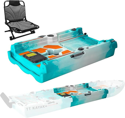 Modular Fishing Kayak with Cart & Paddle, 573 lbs Capacity, 110" Sit-on-Top Kayak, 360° Swivel Seat, 2-Piece Portable Design Fits SUV/Pickup/Van, for Ocean, Lake & River