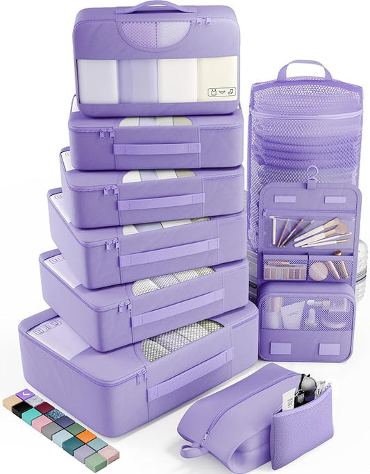 Veken 10 Set Packing Cubes for Travel Essential, Suitcase Organizer Bags in 4 Sizes, Carry-On Luggage Accessories with Large Laundry & Hanging Toiletry Bag, Must-Have for Airplane, Road Trip & Camping