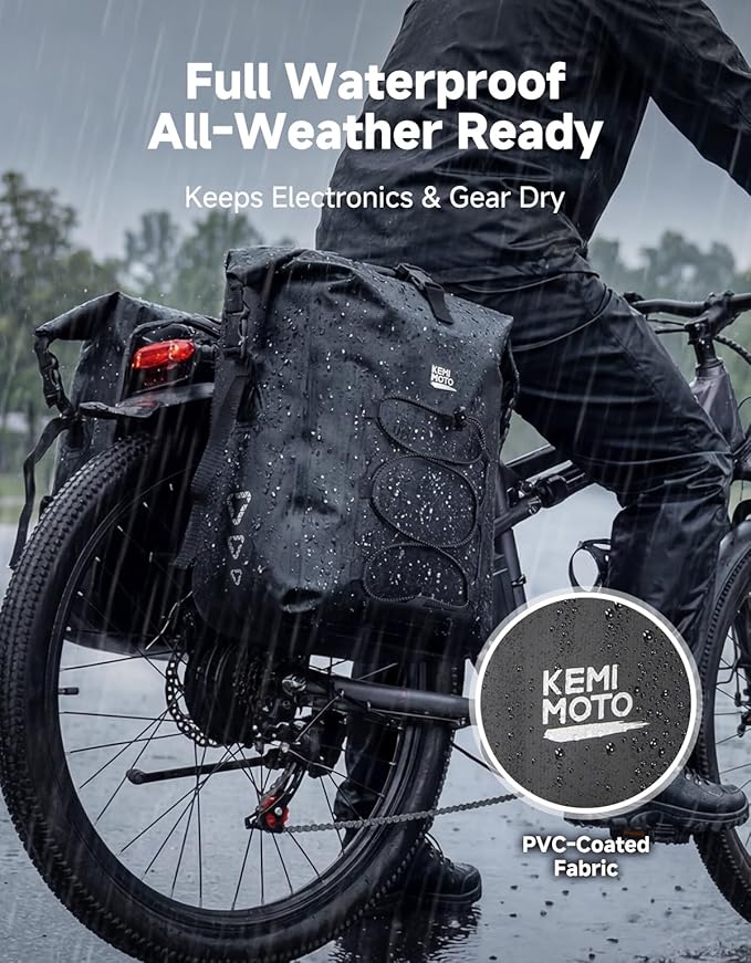 KEMIMOTO Bike Pannier Waterproof 2-Pack, 60L Bicycle Saddle Bag for Rear Rack, Side Storage Bag with Laptop Compartment & Reflective, PVC Air-Tight Material – Commuting Touring Grocery Shoulder Carry