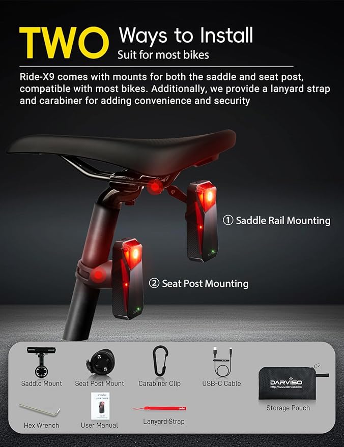 Ride-X9 Bike Radar Tail Light, Smart Rear Bike Light with 120° Lane-Level Vehicle Detection, Security Alerts & Auto Brake, USB-C Rechargeable, IP67 Waterproof, APP Display & Bike Computer Compatible