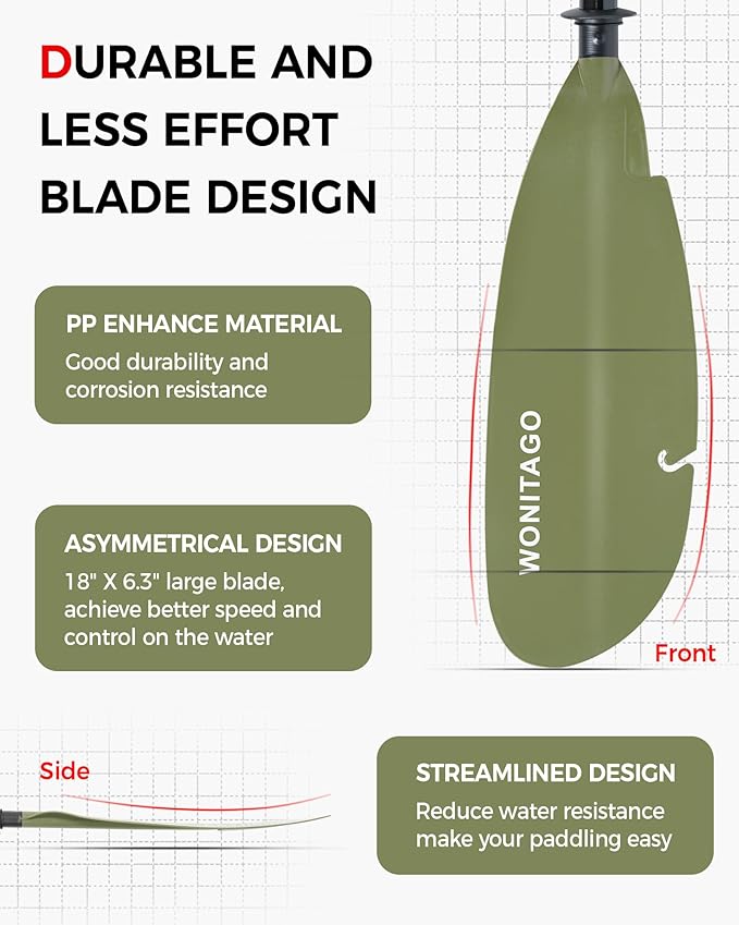 Angler Kayak Paddle with Fiberglass Shaft and Plastic Blade, Adjustable Fihsing Kayak Oar, 86-94" (220-240 cm), 94-102" (240-260 cm), 102-110" (260-280 cm)