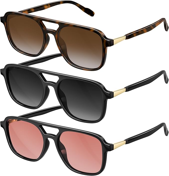 Retro Aviator Sunglasses for Women Men:Polarized Trendy Vintage 70s Rectangle Womens Shades Sun Glasses UV Protection