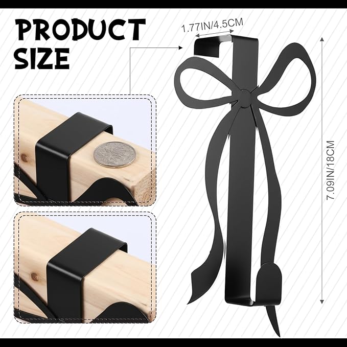 Chunful 2 Pack Black Bow Over The Door Hook, Metal Strong Door Hanger Hook Coquette Room Decor Bow Accessories for Cabinet Living Room Bathroom Bedroom Kitchen Hanging Clothes Towels Hats Coats Bags