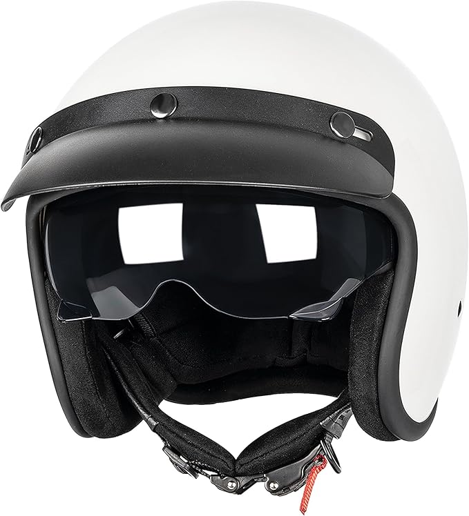 Yesmotor 3/4 Open Face Retro Motorcycle Helmet Vintage Helmet for Vespa Motorbike Casco, Moped, Cruiser, Bobber, and Chopper - DOT Approved（White,M