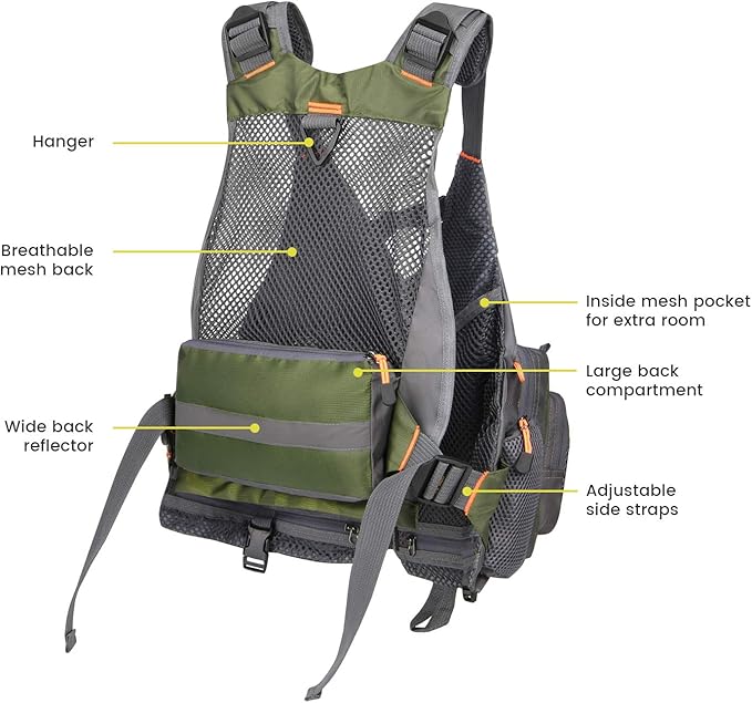 Gonex Fly Fishing Vest for Men Women, Comfortable Adjustable Fishing Vest with Multi-Pockets Reflective Stripes