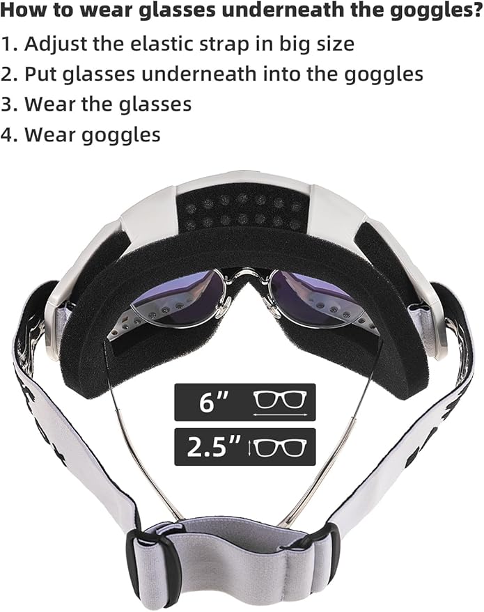 Dirt Bike ATV Goggles Motorcycle Glasses Riding Motocross 4-Wheeler MX DH Accessories for Men Women Youth UV Protection Safety Dust-Proof Anti-Slip Strap(Clear-White)