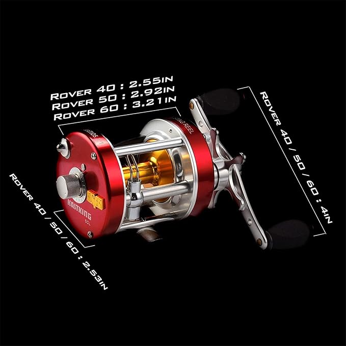 KastKing Rover Round Baitcasting Fishing Reel, Perfect Conventional Reel for Catfish, Salmon/Steelhead, Striper Bass and Inshore Saltwater Fishing Reel, Reinforced Metal Body